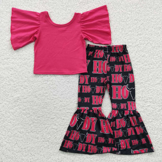 howdy girl pink top & bells set kids clothes