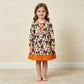 NEW RTS NO MOQ milk silk GLD1708 Baby Girls Halloween Floral Print Button Front Ruffle Hem Knee Length Dress
