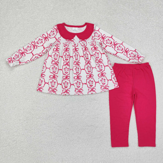 GLP1623 Flower and bow pattern rose red doll collar white long sleeve trousers suit