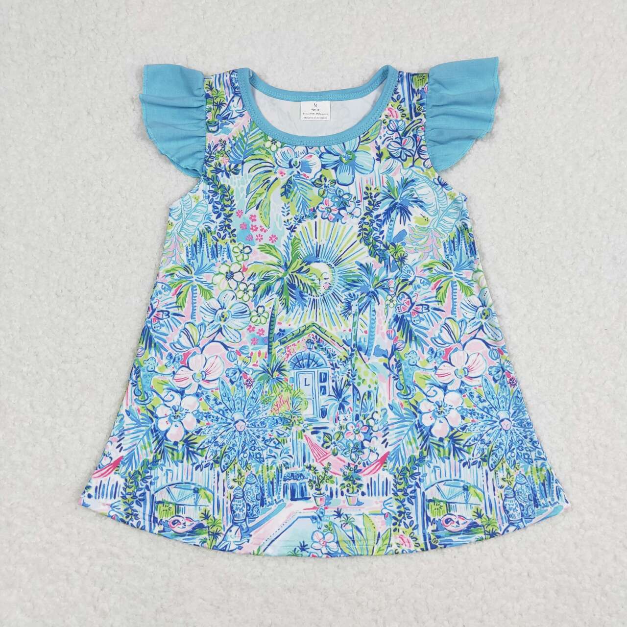 GT0562 Flower pattern blue flying sleeve top