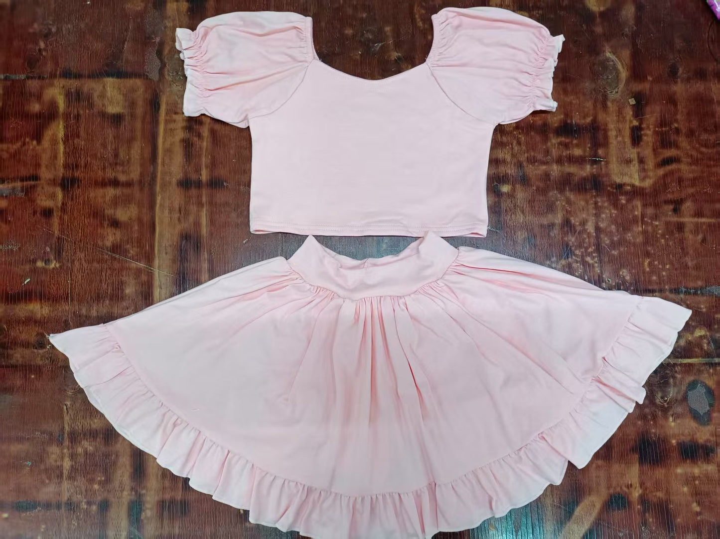 5.9 Pink Girls Short Sleeve Skirt Pants Set