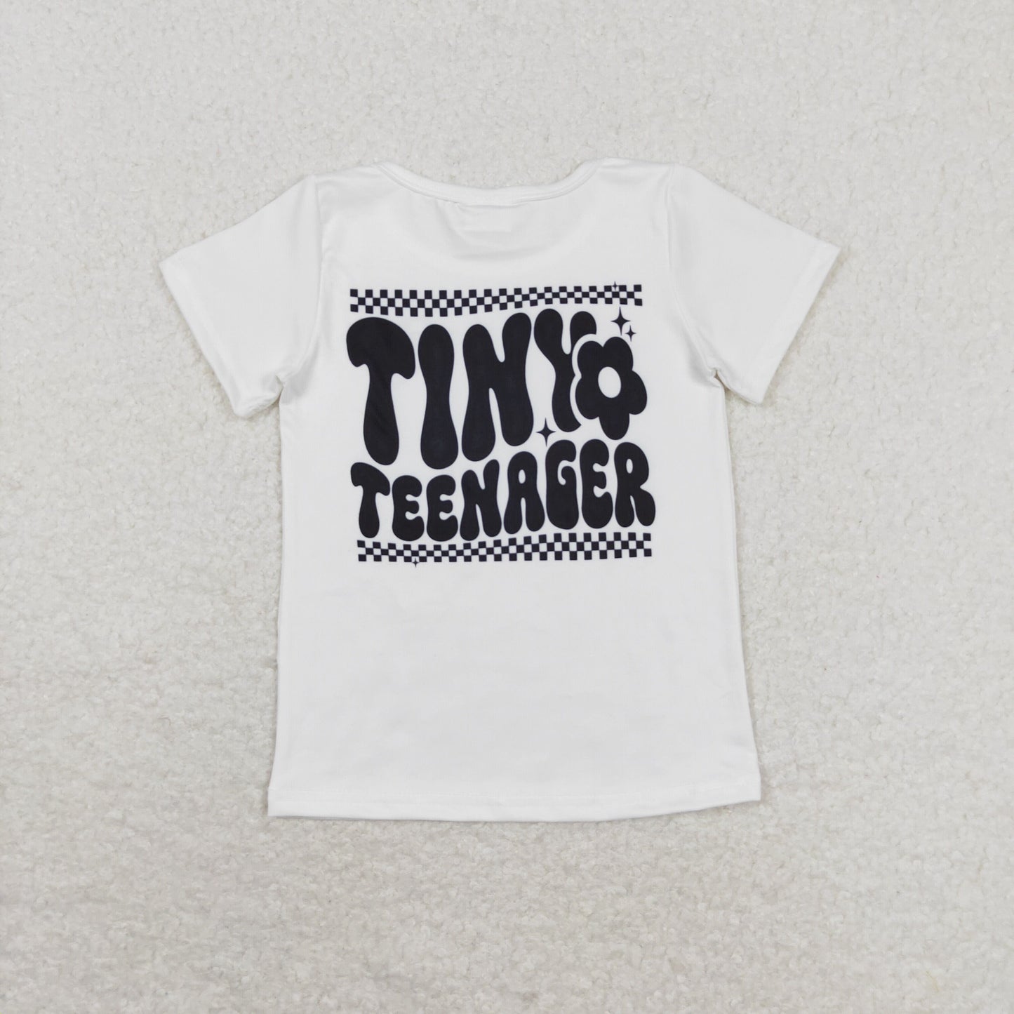 GT0527 tiny teenager black and white plaid love short-sleeved top