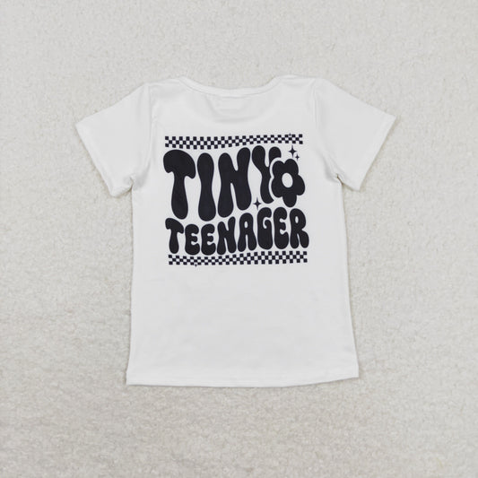 GT0527 tiny teenager black and white plaid love short-sleeved top