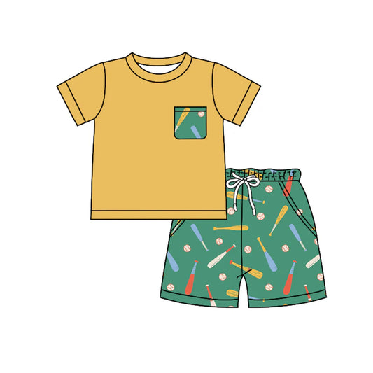 X12.20 Preorder (moq 5)Baby Boys Short Sleeve Shirt Top Baseballs Pockets Shorts Team Clothes Set