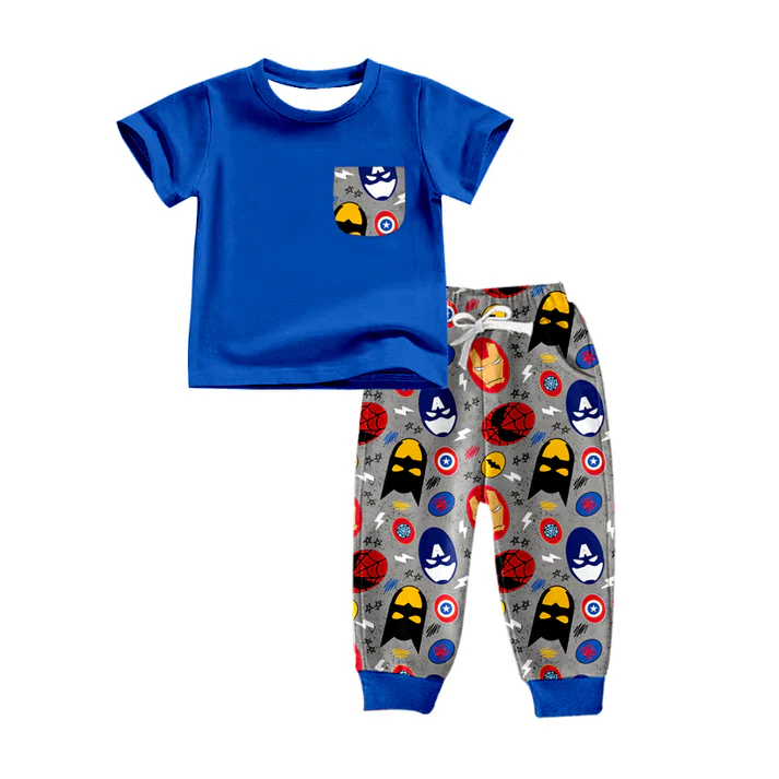 5.16 Cartoon blue short-sleeved trousers suit