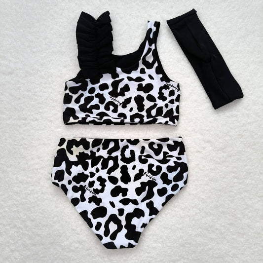 S0224 Cow print black and white swimsuit set