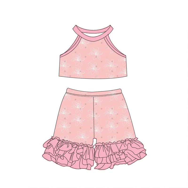 5.14 Pink flower summer girl suit