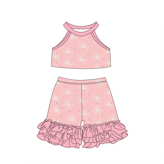 5.14 Pink flower summer girl suit