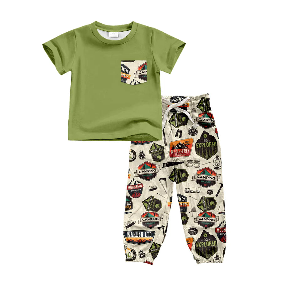 X12.19 Preorder(moq 5)Baby Boys Green Top Camping Pockets Jogger Pants Hunting Clothes Sets