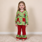 NEW RTS NO MOQ milk silk GLP3459 Baby Girls Green Frogs Gifts Pockets Tunic Ruffle Pant Christmas Clothes Set