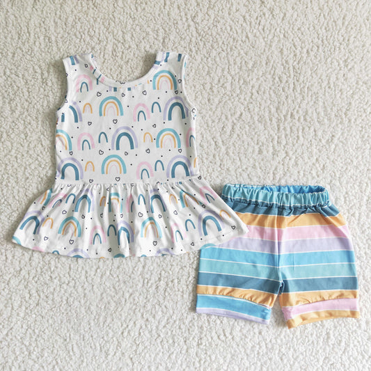 Striped Girls Short Sleeve Suit