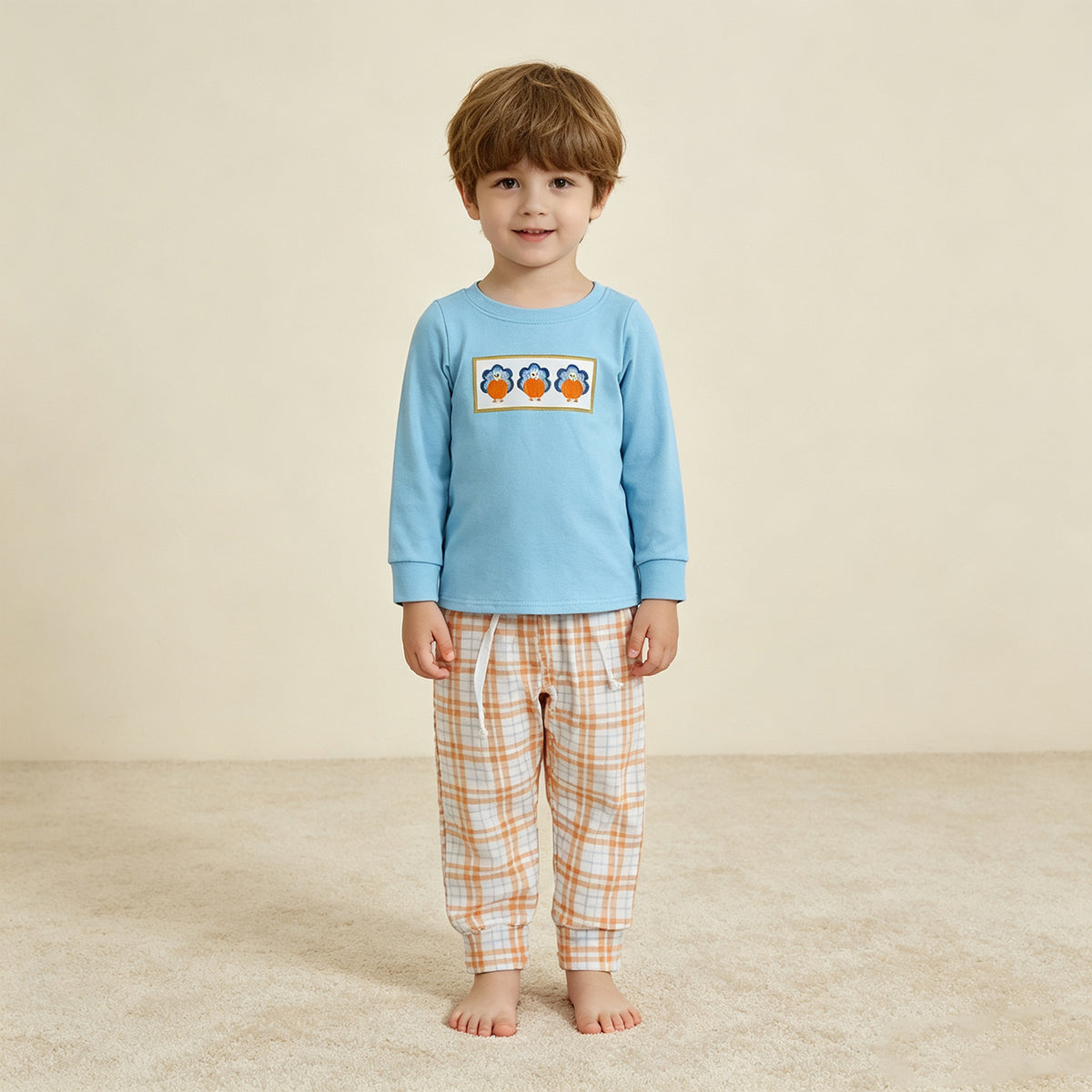 NEW RTS NO MOQ milk silk BLP1498 Embroidery Pumpkins Turkey Baby Boys Pockets Pant Thanksgivings Clothes Sets