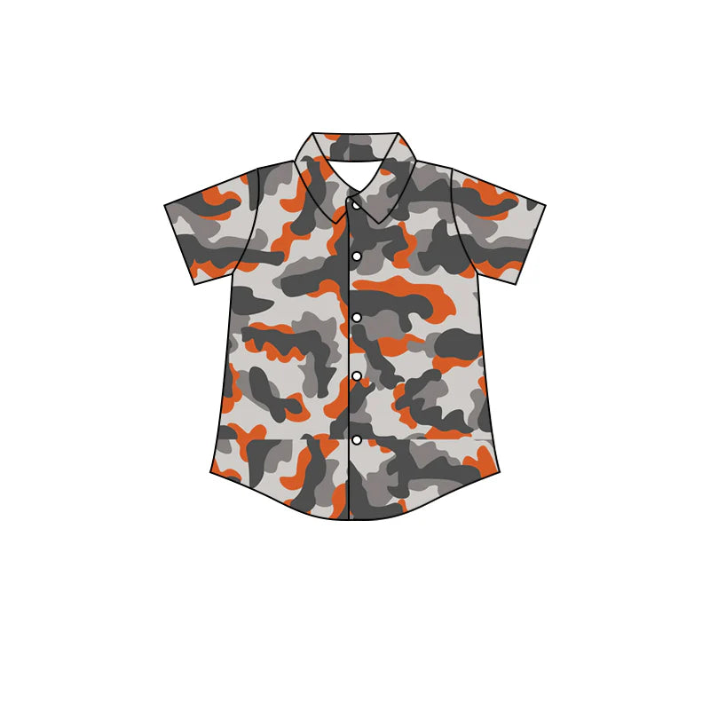 X12.19 Preorder (moq 5)Baby Boys Short Sleeve Southern Orange Grey Camo Button Shirts Top