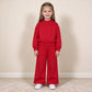 NEW RTS NO MOQ milk silk GLP3412 Baby Girls Red Long Sleeve Choker Top Pockets Flare Pant Fall Pajamas Clothes Sets