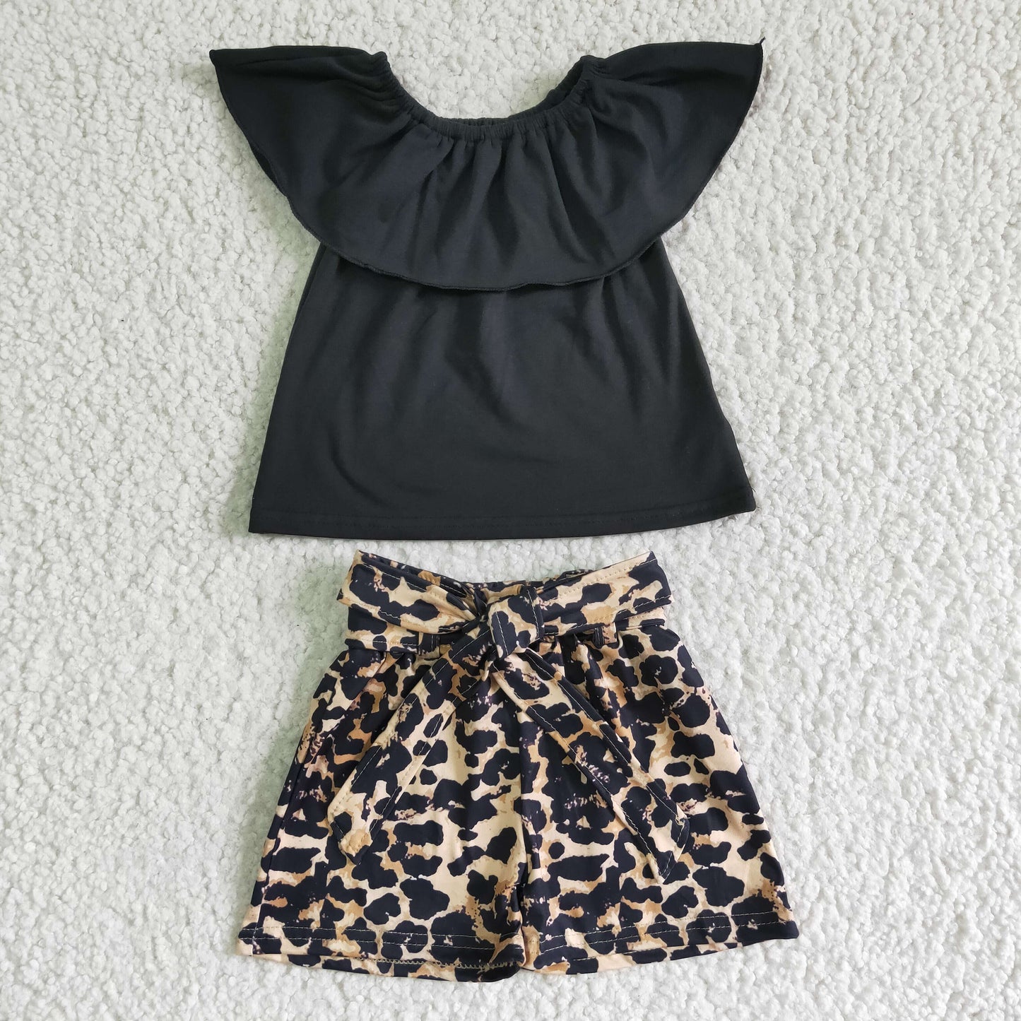 Leopard print short sleeve shorts suit