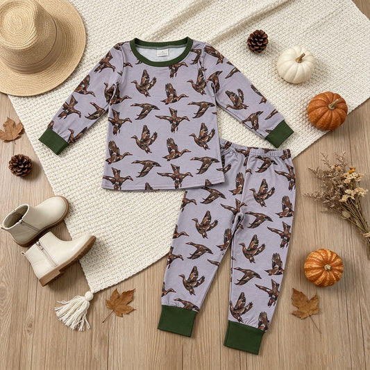 NEW RTS NO MOQ milk silk BLP1538 Baby Boys Camo Ducks Plaid Top Pant Hunting Pajamas Set