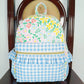 BA0097 Flower pink lace light blue plaid backpack