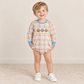 NEW RTS NO MOQ milk silk LR3138 Embroidery Pumpkins Turkey Baby Boys Long Sleeve Thanksgivings Checked Rompers