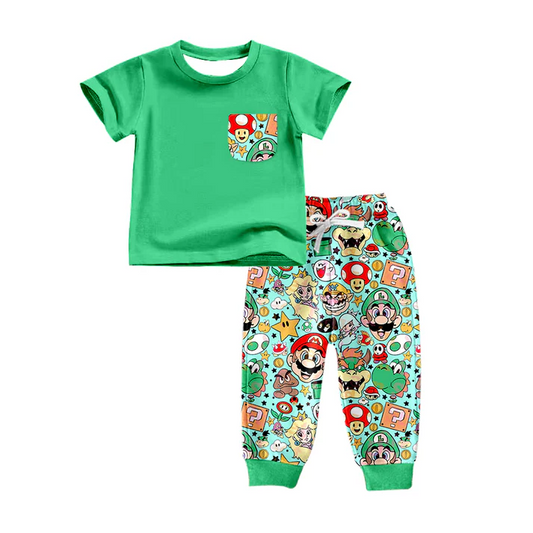 5.16 Mario green short-sleeved trousers suit