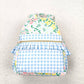 BA0097 Flower pink lace light blue plaid backpack