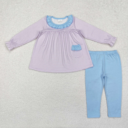 GLP1982 Purple striped pockets and blue lace long sleeve trousers set