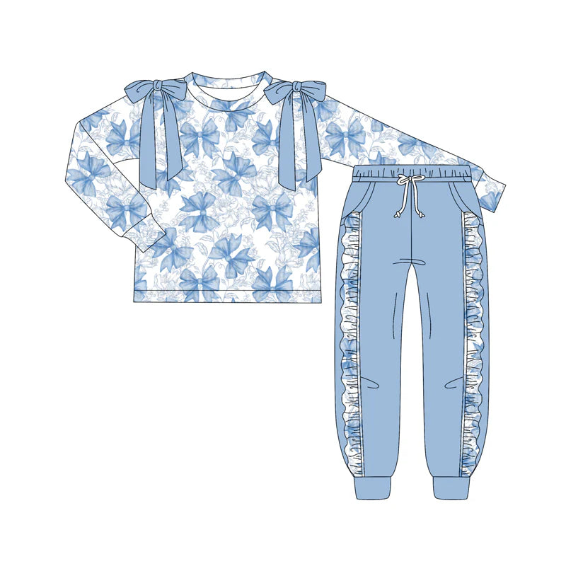 7.9Preorder (moq 5)Baby Girls Long Sleeves Flowers Bows Top Pockets Pant Clothes Set