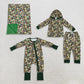 RTS NO MOQ Sibling milk silk Baby Boys Duck Camo Print Hoodie Pant Set Zipper Romper And Baby Swaddle Blanket
