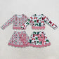 RTS NO MOQ Sibling yoga fabric Baby Girls Christmas Print Long Sleeve Top And Scallop Skirt Yoga Outfit