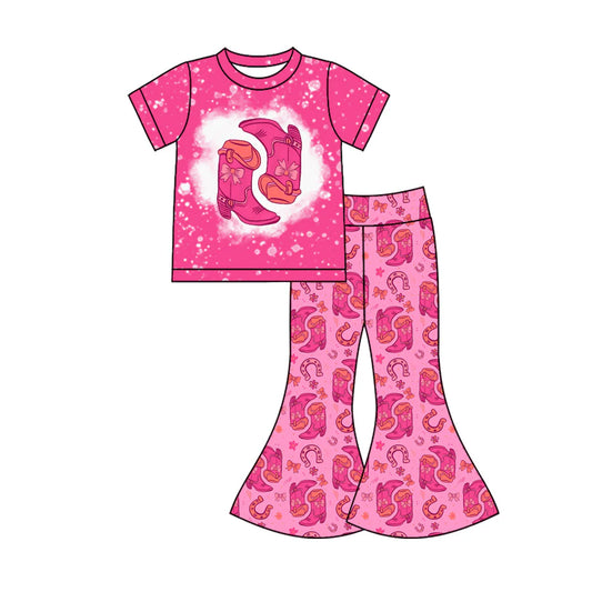 X1.15 Preorder (moq 5)Baby Girls Bow Boots Top Bell Bottom Pants Western Clothes Sets