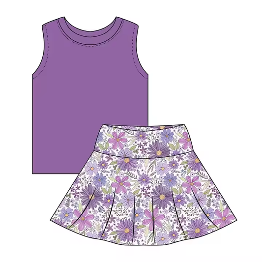 5.14 Purple floral sleeveless suit