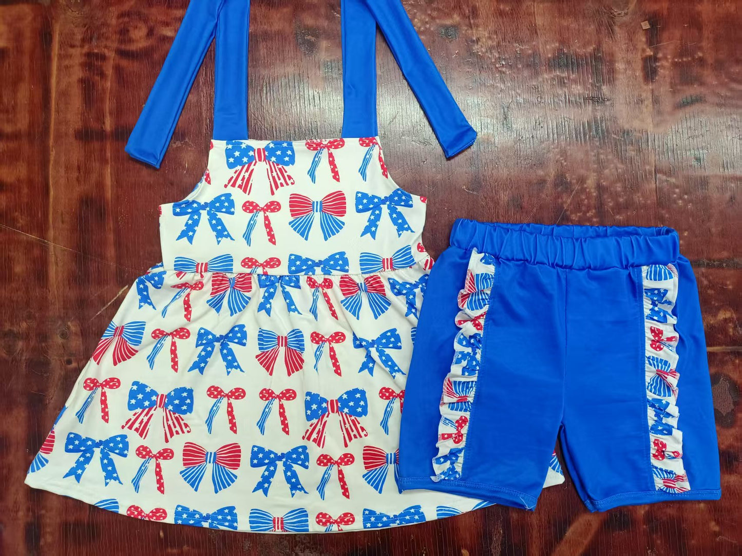 4.28 suspender blue bow suit