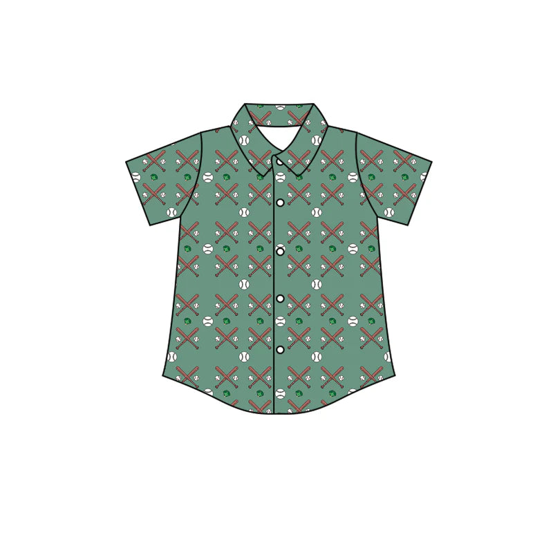 X12.20 Preorder (moq 5)Baby Boys Short Sleeve Baseballs Button Team Shirts Top