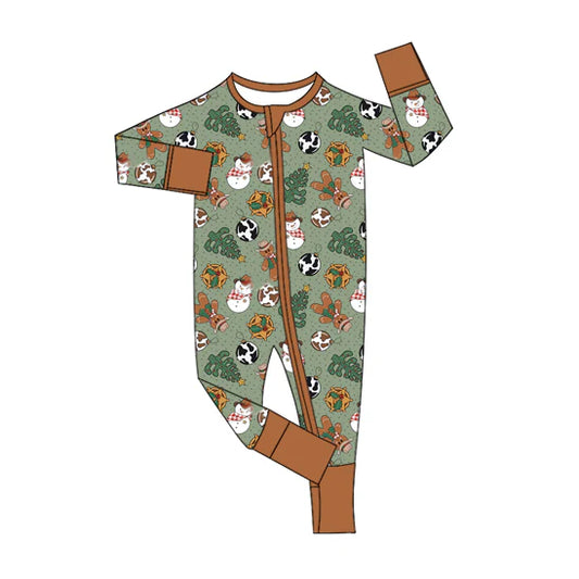 7.19Preorder moq 5 Baby Boys Long Sleeves Lights Snowman Trees Zipper Pant Rompers