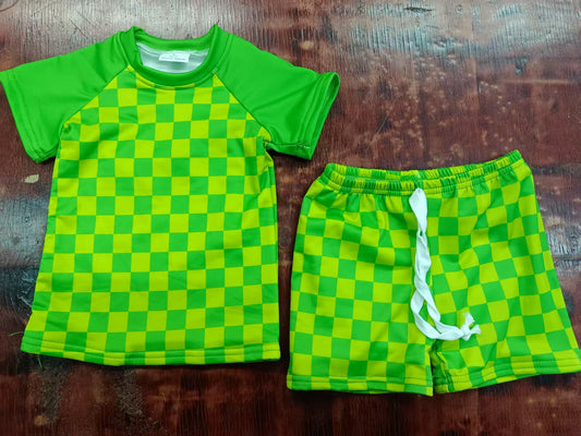 4.26 Green plaid short-sleeved suit