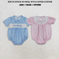 RTS NO MOQ Sibling milk silk Smocked Baby Short Sleeve Checked Ruffle Rompers