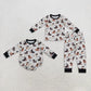 RTS NO MOQ Sibling milk silk Baby Boys Dog Pumpkin Print Long Sleeve Romper And Pajama Set Kids Fall Outfit