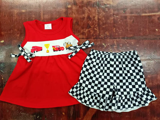 4.26 Girls Red Short Sleeve Plaid Suit