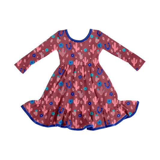 X8.14Western Cactus Ruffle Knee Length Dresses
