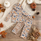 NEW RTS NO MOQ milk silk GLP3323 Toddler Girls Colorful Floral Print Zip Hoodie With Pockets Straight Leg Pants Casual Outfit