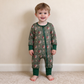 NEW RTS NO MOQ milk silk LR3232 Baby Boys Green Ducks Calls Hunting Two Way Zip Convertible Romper