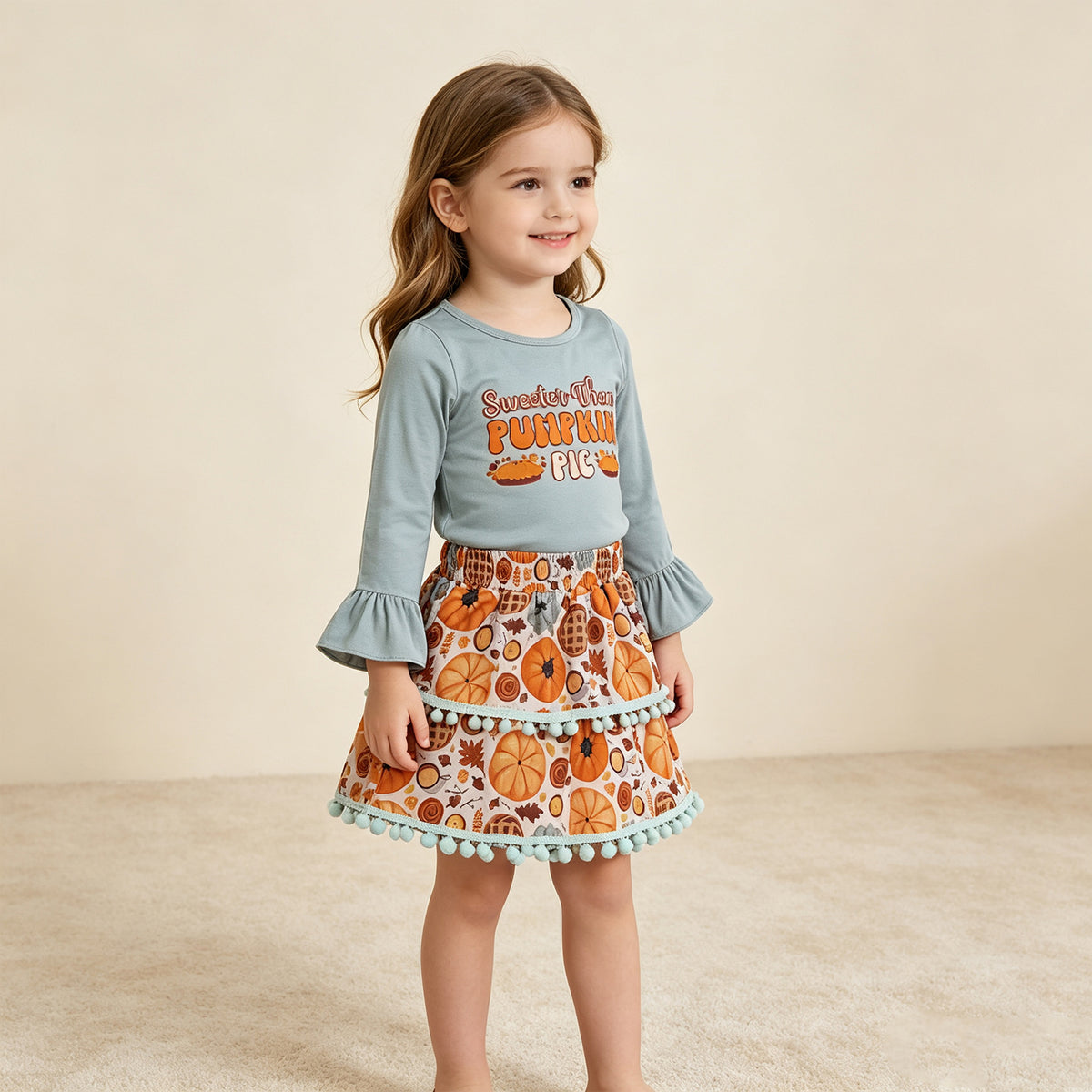 NEW RTS NO MOQ milk silk GLD0763 Baby Girls Sweeter Than Pumpkins Pie Top Skirt Short Thanksgivings Clothes Set