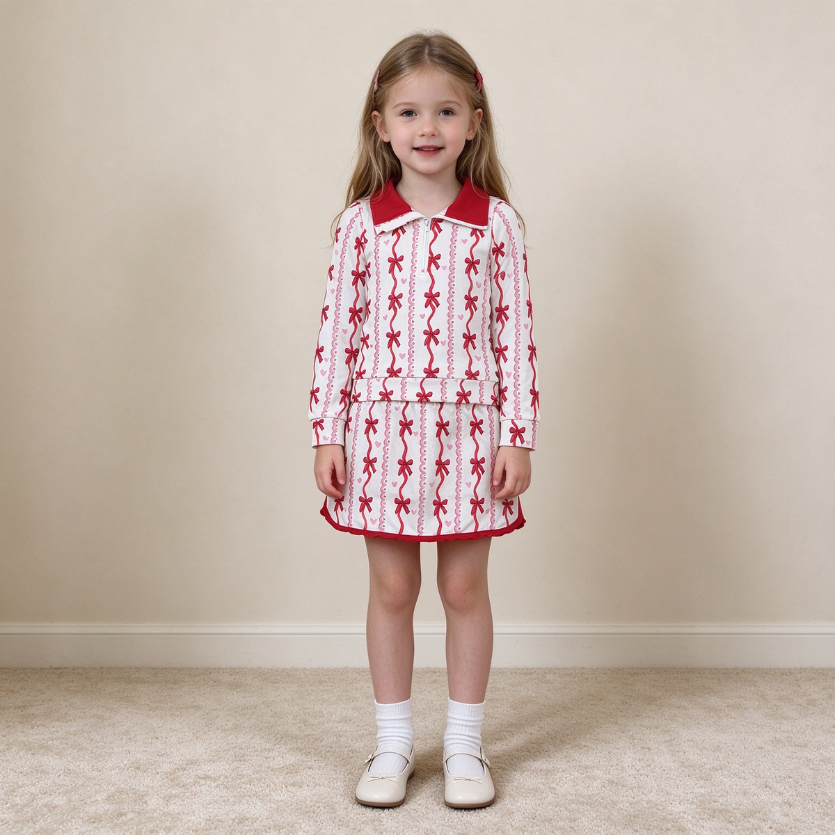NEW RTS NO MOQ milk silk GLD1751 Baby Girls Bows Hearts Zip Pullover Skirt Short Valentines Clothes Set