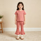 NEW RTS NO MOQ cotton GSPO2338（GT1768+P1076）Baby Girls Pink Short Sleeve Shirts Top Flare Pant Scallop Outfit