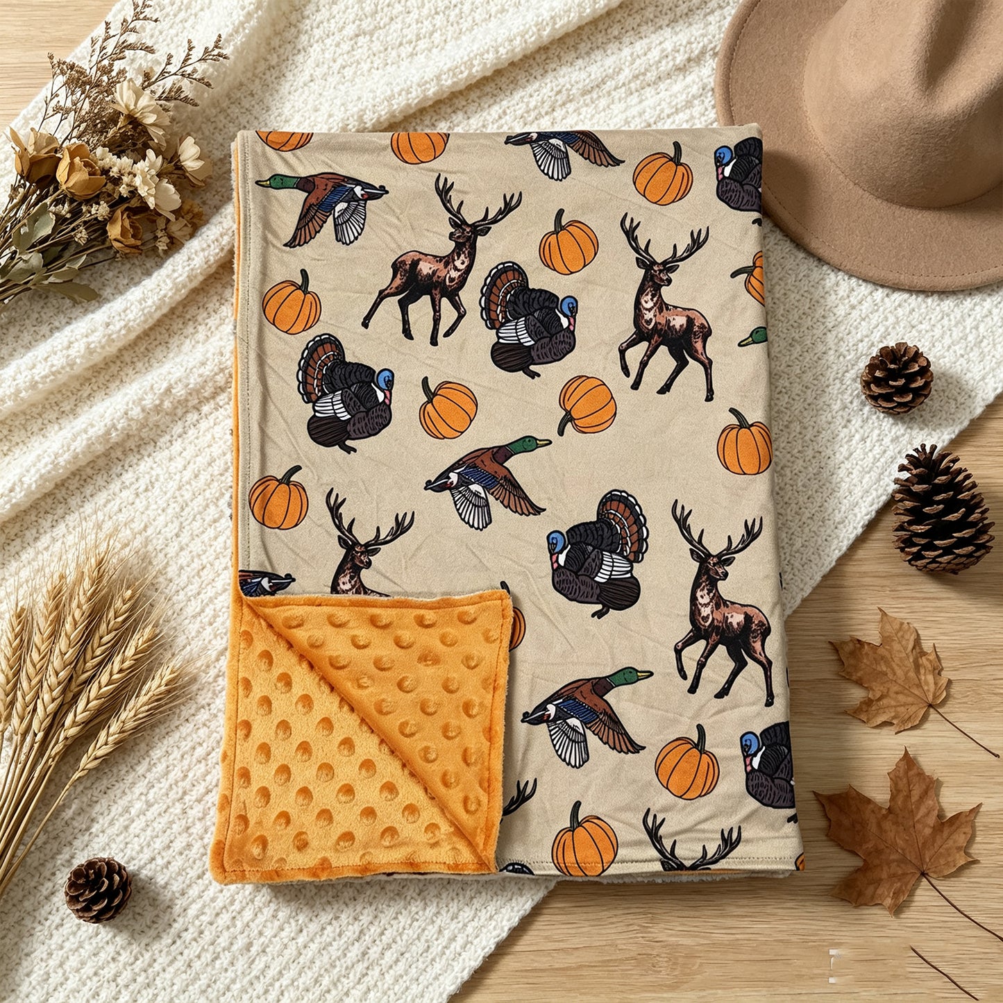 NEW RTS NO MOQ Blankets BL0292 Baby Boys Pumpkin Ducks Deer Turkey Thanksgivings Blankets