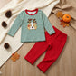 NEW RTS NO MOQ milk silk BLP1502 Embroidery Lights Dogs Baby Boys Green Stripe Top Pants Christmas Clothes Sets