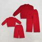 RTS NO MOQ Sibling cotton Adult To Match Kids High Neck Red Mock Neck Long Sleeve Top Wide Leg Pants Set
