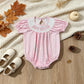NEW RTS NO MOQ milk silk SR4230 Smocked Baby Sister Short Sleeve Pink Checked Ruffle Rompers