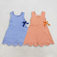 3.30 Sibling Baby Girls Blue Orange Checked Yoga Active Shorts Scallop Knee Length Dresses