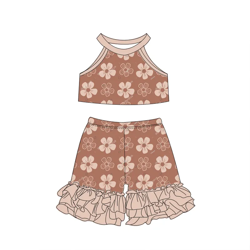 5.14 Brown floral halter neck suit