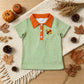 NEW RTS NO MOQ milk silk BT1889 Embroidery Turkey Baby Boys Green Checked Thanksgivings Polo Button Shirts Top